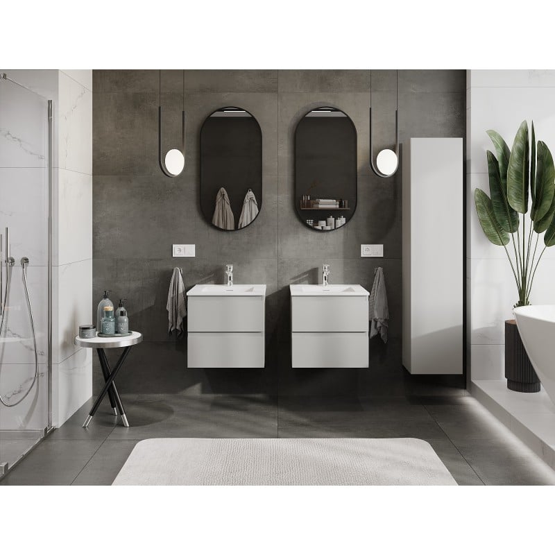 Mexen Orio Badezimmerschrank 50 cm mit Waschbecken Otis, 2 Schubladen, grau matt/weiß matt - 91A10-05047-2-BFF62-W18M01