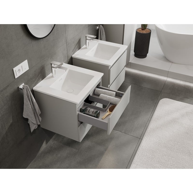 Mexen Orio Badezimmerschrank 50 cm mit Waschbecken Otis, 2 Schubladen, grau matt/weiß matt - 91A10-05047-2-BFF62-W18M01