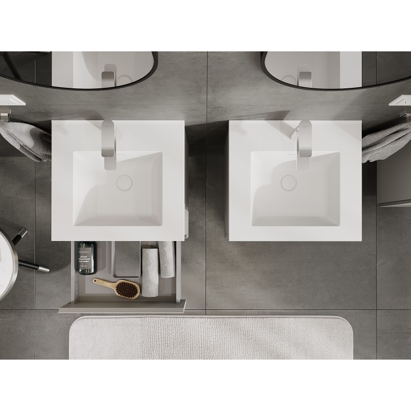 Mexen Orio Badezimmerschrank 50 cm mit Waschbecken Otis, 2 Schubladen, grau matt/weiß matt - 91A10-05047-2-BFF62-W18M01