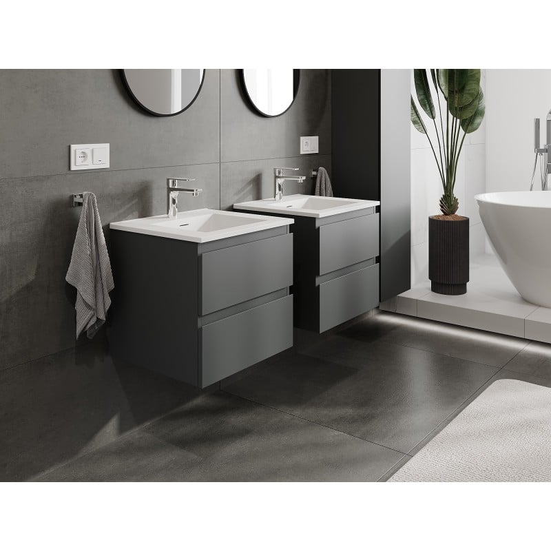 Mexen Orio Badezimmerschrank 50 cm mit Waschbecken Otis, 2 Schubladen, grafit matt/weiß matt - 91A10-05047-2-BFF66-W18M01