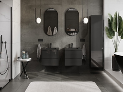 Mexen Orio Badezimmerschrank 50 cm mit Waschbecken Otis, 2 Schubladen, schwarz glänzend/schwarz matt