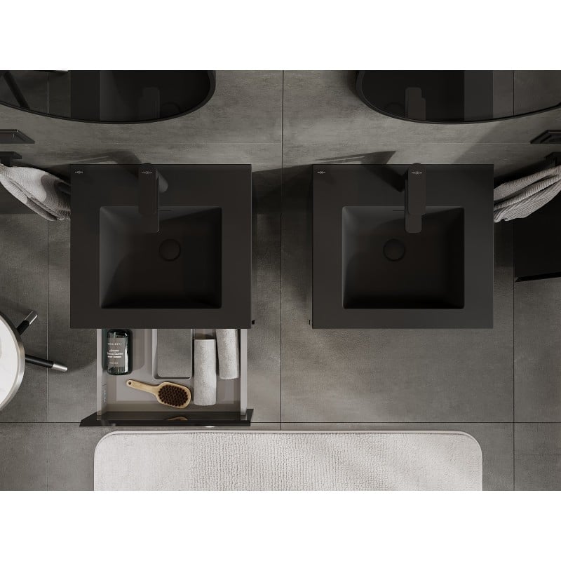 Mexen Orio Badezimmerschrank 50 cm mit Waschbecken Otis, 2 Schubladen, schwarz glänzend/schwarz matt