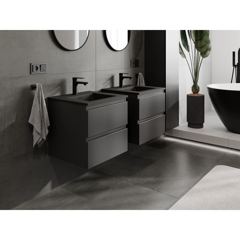 Mexen Orio Badezimmerunterschrank 50 cm mit Waschbecken Otis, 2 Schubladen, schwarz matt - 91A10-05047-2-BFF71-W18M71