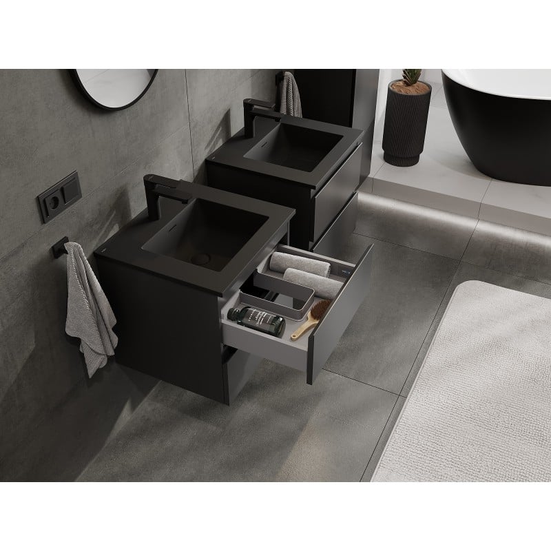Mexen Orio Badezimmerunterschrank 50 cm mit Waschbecken Otis, 2 Schubladen, schwarz matt - 91A10-05047-2-BFF71-W18M71
