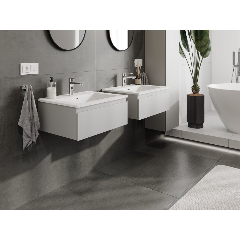 Mexen Orio Badezimmerunterschrank 60 cm mit Waschbecken Otis, 1 Schublade, grau matt/weiß matt - 91A10-06023-1-BF62-W18M01