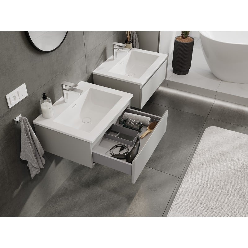 Mexen Orio Badezimmerunterschrank 60 cm mit Waschbecken Otis, 1 Schublade, grau matt/weiß matt - 91A10-06023-1-BF62-W18M01
