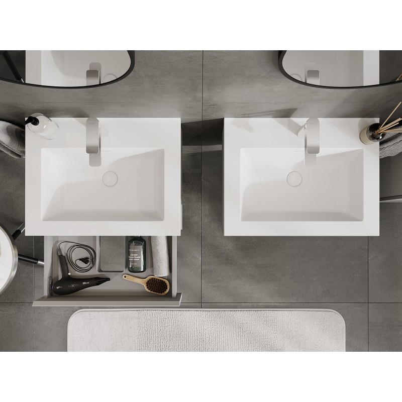 Mexen Orio Badezimmerunterschrank 60 cm mit Waschbecken Otis, 1 Schublade, grau matt/weiß matt - 91A10-06023-1-BF62-W18M01