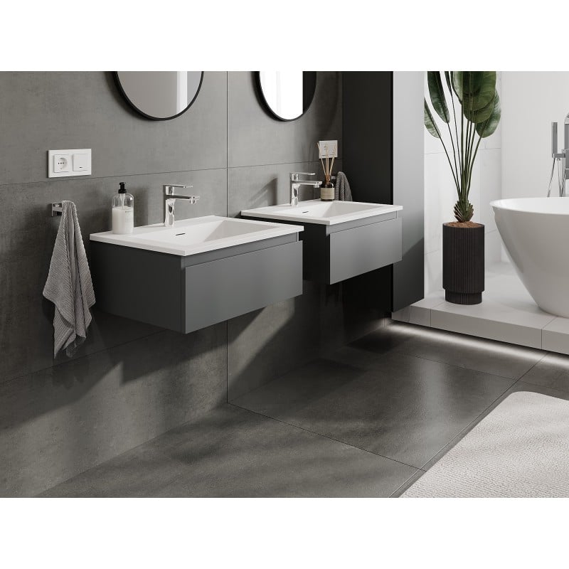 Mexen Orio Badezimmerschrank 60 cm mit Waschbecken Otis, 1 Schublade, Graphit matt/weiß matt - 91A10-06023-1-BF66-W18M01