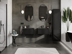 Mexen Orio Badezimmerschrank 60 cm mit Waschbecken Otis, 1 Schublade, schwarz glänzend/schwarz matt - 91A10-06023-1-BF70-W18M71