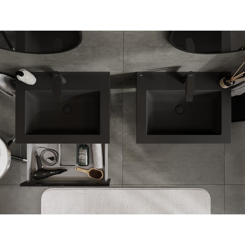 Mexen Orio Badezimmerschrank 60 cm mit Waschbecken Otis, 1 Schublade, schwarz glänzend/schwarz matt - 91A10-06023-1-BF70-W18M71