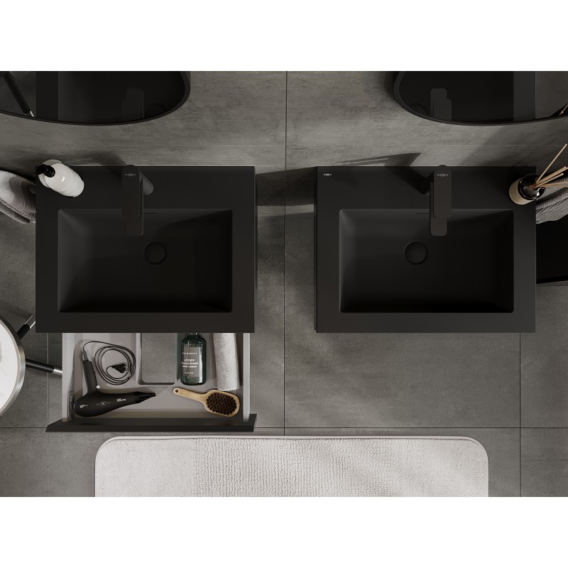 Mexen Orio Badezimmerschrank 60 cm mit Waschbecken Otis, 1 Schublade, schwarz matt - 91A10-06023-1-BF71-W18M71