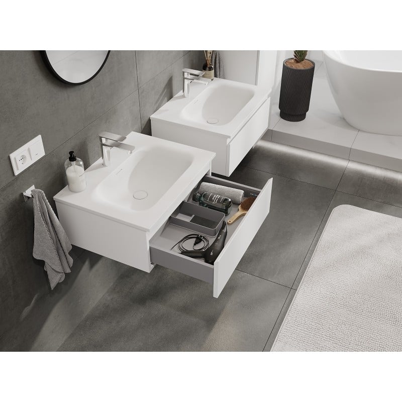 Mexen Orio Badezimmerschrank 60 cm mit Waschbecken Vela, 1 Schublade, weiß matt - 91A10-06023-1-BF01-W23M01