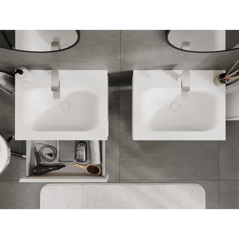 Mexen Orio Badezimmerschrank 60 cm mit Waschbecken Vela, 1 Schublade, weiß matt - 91A10-06023-1-BF01-W23M01
