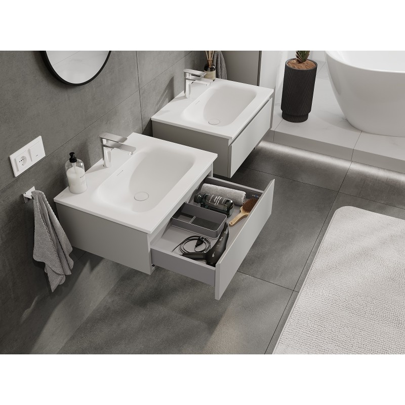 Mexen Orio Badezimmerunterschrank 60 cm mit Waschbecken Vela, 1 Schublade, grau matt/weiß matt - 91A10-06023-1-BF62-W23M01