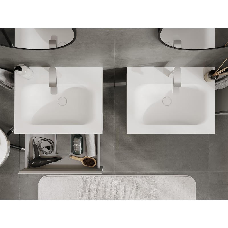 Mexen Orio Badezimmerunterschrank 60 cm mit Waschbecken Vela, 1 Schublade, grau matt/weiß matt - 91A10-06023-1-BF62-W23M01