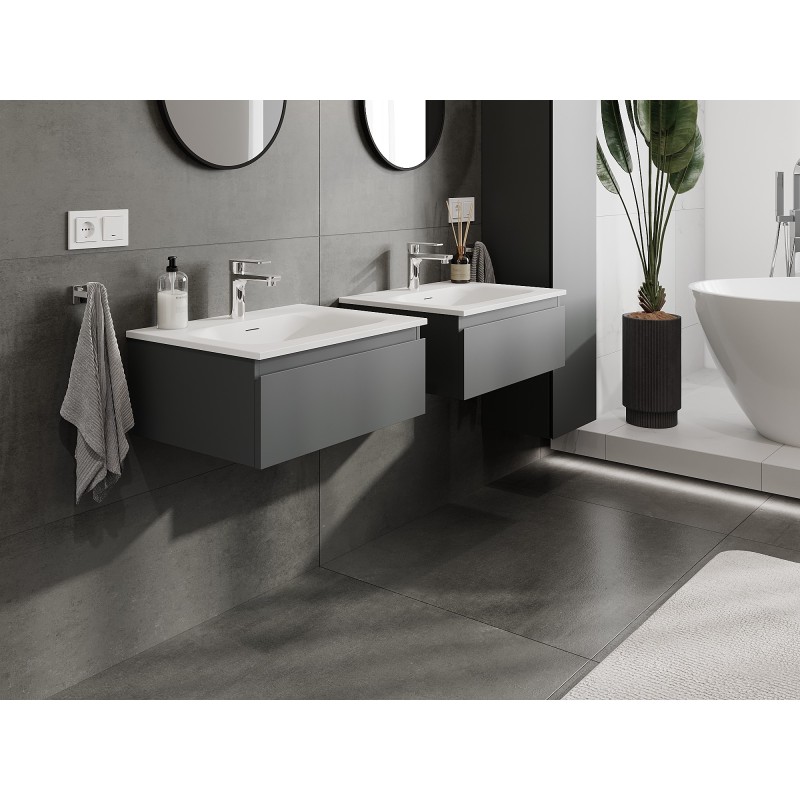 Mexen Orio Badezimmerschrank 60 cm mit Waschbecken Vela, 1 Schublade, Graphit Matt/Weiß Matt - 91A10-06023-1-BF66-W23M01
