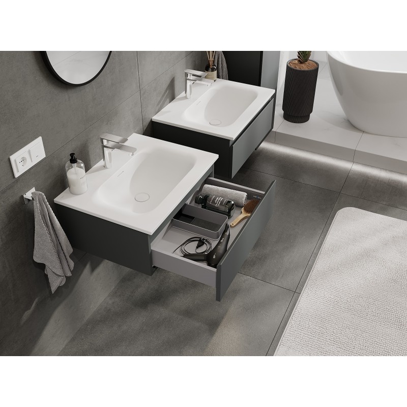 Mexen Orio Badezimmerschrank 60 cm mit Waschbecken Vela, 1 Schublade, Graphit Matt/Weiß Matt - 91A10-06023-1-BF66-W23M01