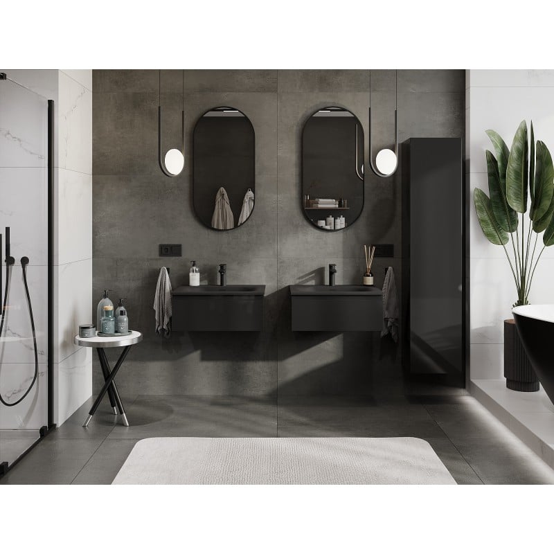 Mexen Orio Badezimmerschrank 60 cm mit Waschbecken Vela, 1 Schublade, schwarz glänzend/schwarz matt - 91A10-06023-1-BF70-W23M71