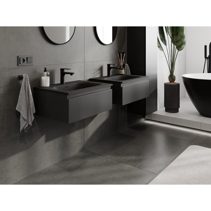 Mexen Orio 60 cm Badezimmerschrank mit Waschbecken Vela, 1 Schublade, Schwarz Matt - 91A10-06023-1-BF71-W23M71