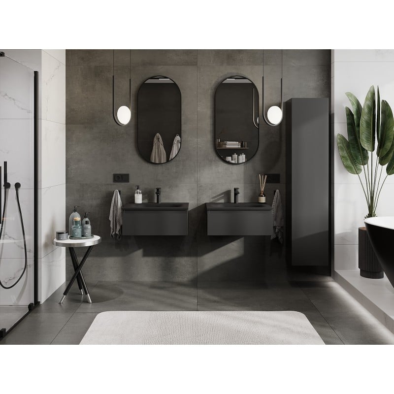 Mexen Orio 60 cm Badezimmerschrank mit Waschbecken Vela, 1 Schublade, Schwarz Matt - 91A10-06023-1-BF71-W23M71