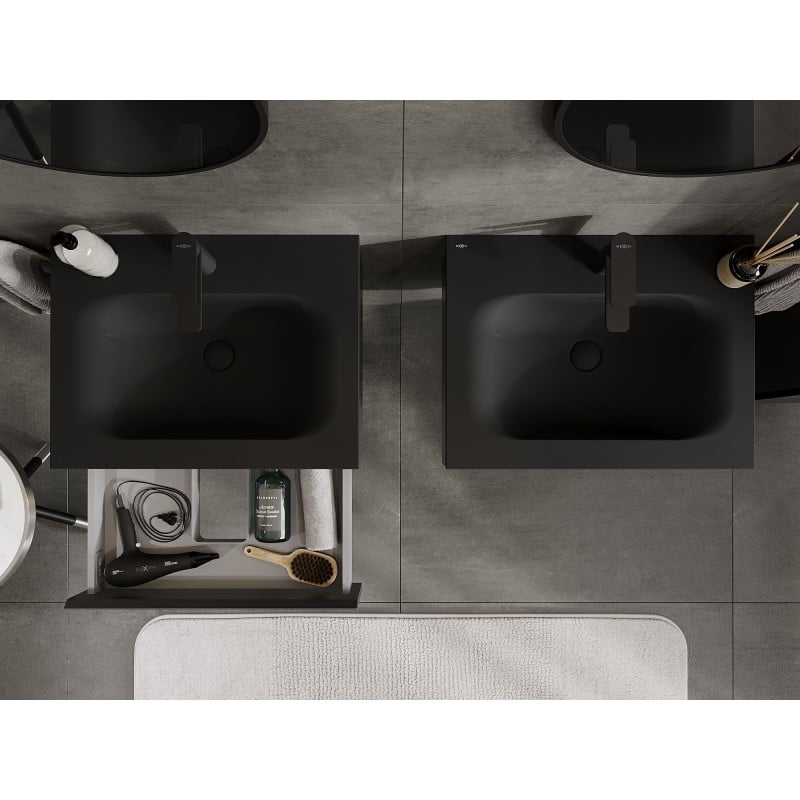 Mexen Orio 60 cm Badezimmerschrank mit Waschbecken Vela, 1 Schublade, Schwarz Matt - 91A10-06023-1-BF71-W23M71