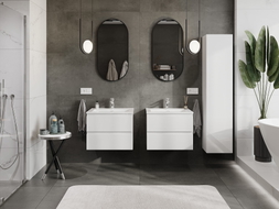 Mexen Orio Badezimmerschrank 60 cm mit Waschbecken Otis, 2 Schubladen, weiß hochglanz - 91A10-06047-2-BFF00-W18M00