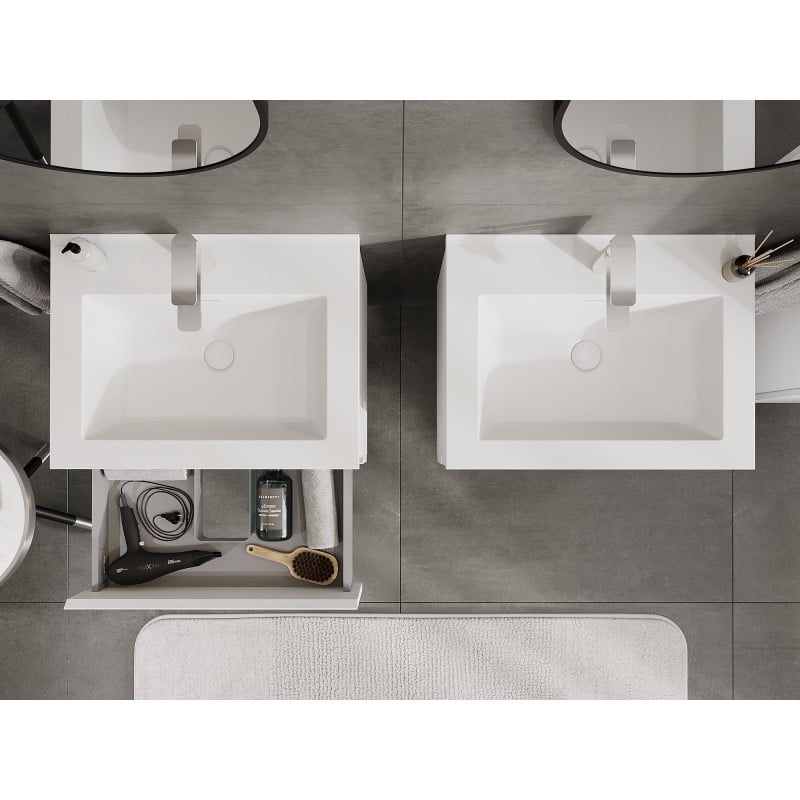 Mexen Orio Badezimmerschrank 60 cm mit Waschbecken Otis, 2 Schubladen, weiß matt - 91A10-06047-2-BFF01-W18M01