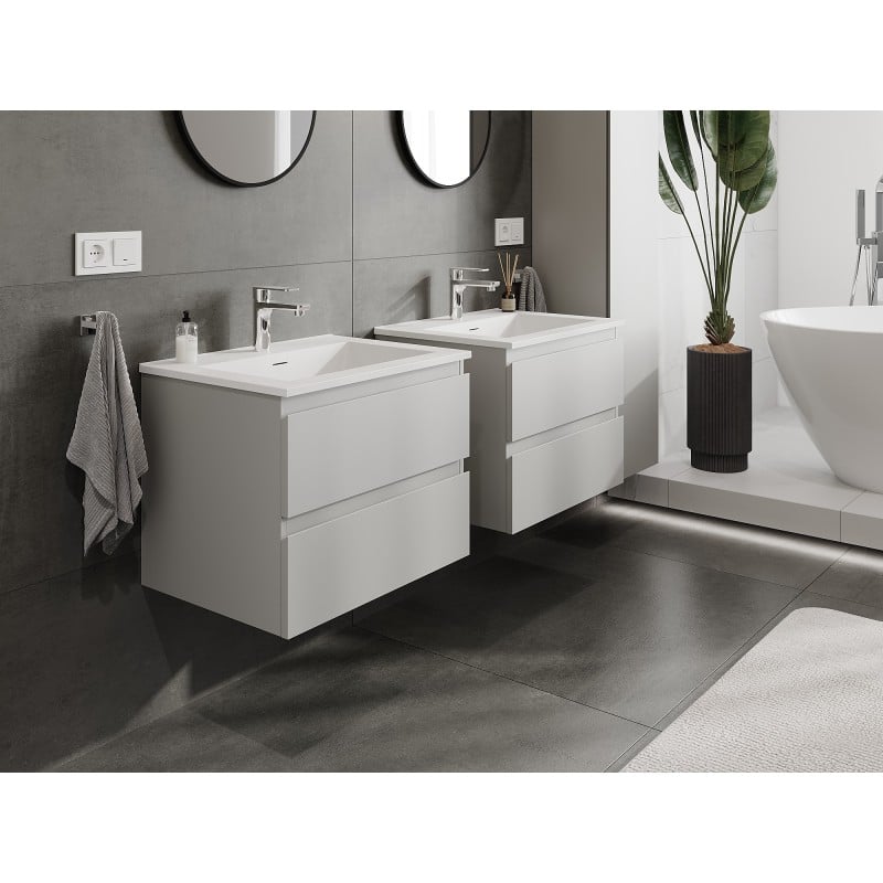 Mexen Orio Badezimmerschrank 60 cm mit Waschbecken Otis, 2 Schubladen, grau matt/weiß matt - 91A10-06047-2-BFF62-W18M01