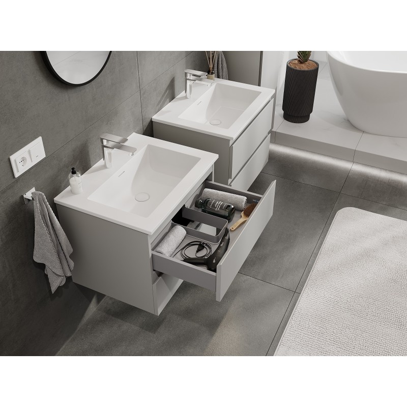 Mexen Orio Badezimmerschrank 60 cm mit Waschbecken Otis, 2 Schubladen, grau matt/weiß matt - 91A10-06047-2-BFF62-W18M01
