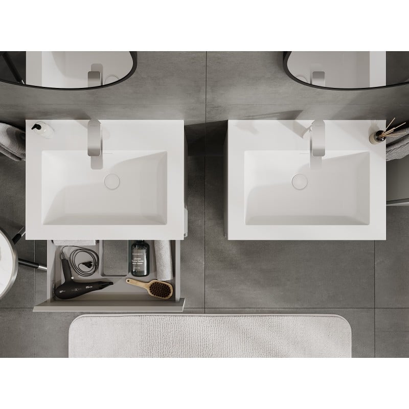 Mexen Orio Badezimmerschrank 60 cm mit Waschbecken Otis, 2 Schubladen, grau matt/weiß matt - 91A10-06047-2-BFF62-W18M01