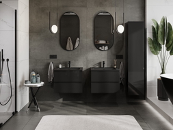 Mexen Orio Badezimmerschrank 60 cm mit Waschbecken Otis, 2 Schubladen, Schwarz glänzend/Schwarz matt
