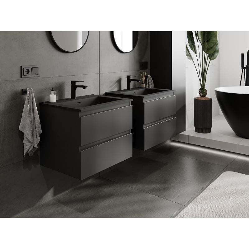 Mexen Orio Badezimmermöbel 60 cm mit Waschbecken Otis, 2 Schubladen, schwarz matt - 91A10-06047-2-BFF71-W18M71