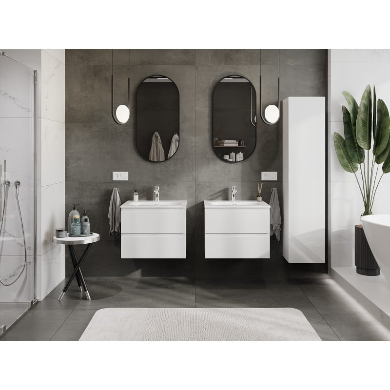 Mexen Orio Badezimmerschrank 60 cm mit Waschbecken Vela, 2 Schubladen, weiß glänzend - 91A10-06047-2-BFF00-W23M00