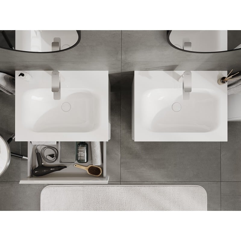 Mexen Orio Badezimmerschrank 60 cm mit Waschbecken Vela, 2 Schubladen, weiß glänzend - 91A10-06047-2-BFF00-W23M00