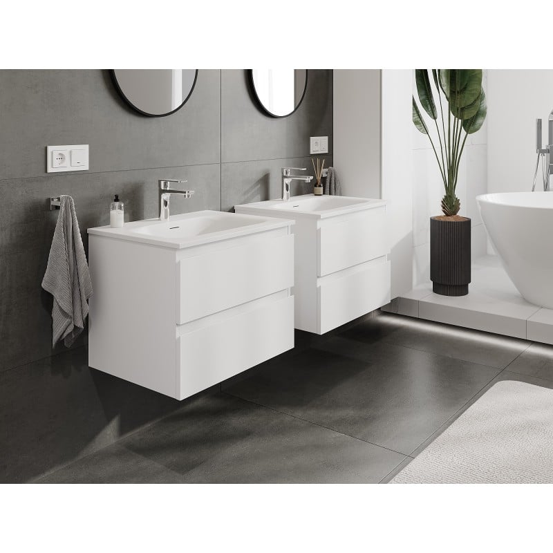 Mexen Orio Badezimmerunterschrank 60 cm mit Waschbecken Vela, 2 Schubladen, weiß matt - 91A10-06047-2-BFF01-W23M01