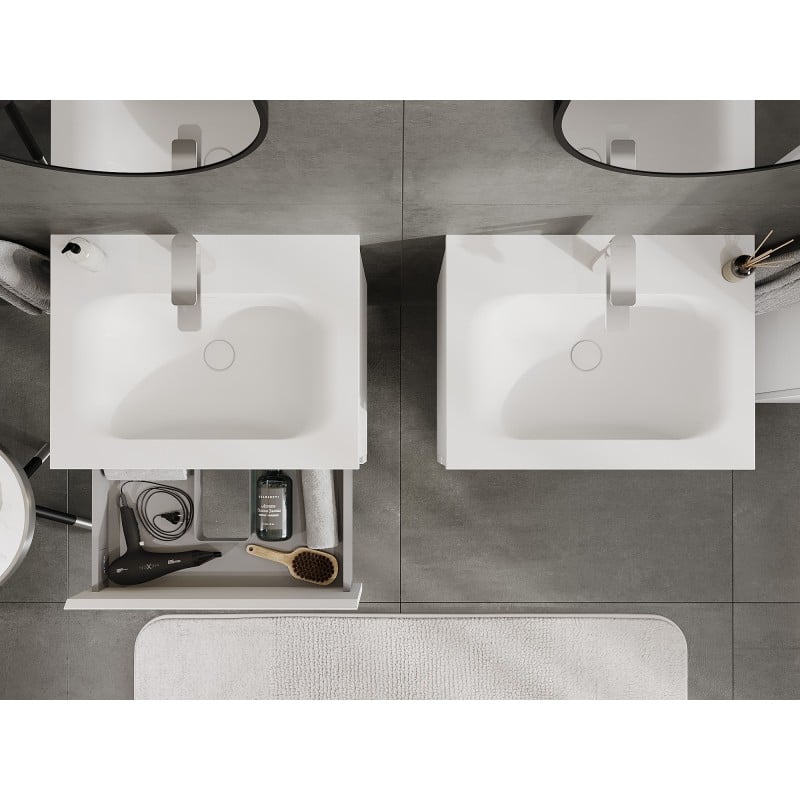 Mexen Orio Badezimmerunterschrank 60 cm mit Waschbecken Vela, 2 Schubladen, weiß matt - 91A10-06047-2-BFF01-W23M01