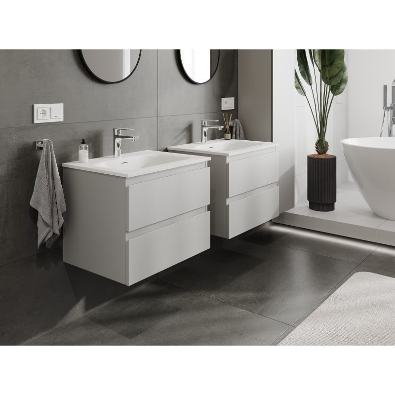 Mexen Orio Badezimmerschrank 60 cm mit Waschbecken Vela, 2 Schubladen, grau matt/weiß matt - 91A10-06047-2-BFF62-W23M01