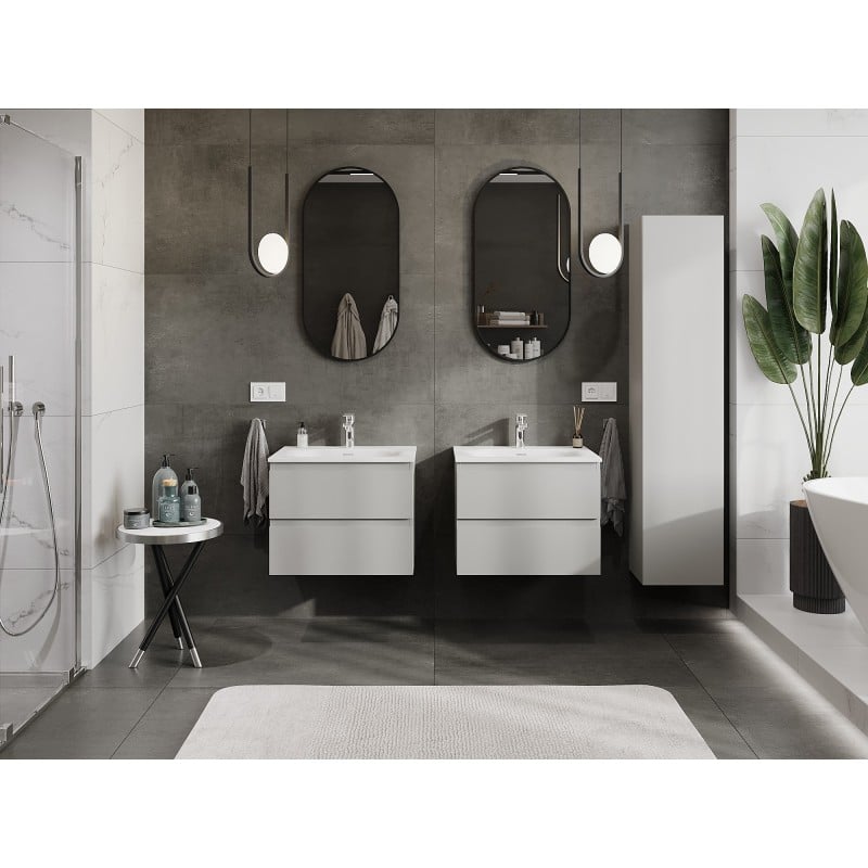 Mexen Orio Badezimmerschrank 60 cm mit Waschbecken Vela, 2 Schubladen, grau matt/weiß matt - 91A10-06047-2-BFF62-W23M01