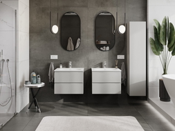 Mexen Orio Badezimmerschrank 60 cm mit Waschbecken Vela, 2 Schubladen, grau matt/weiß matt - 91A10-06047-2-BFF62-W23M01