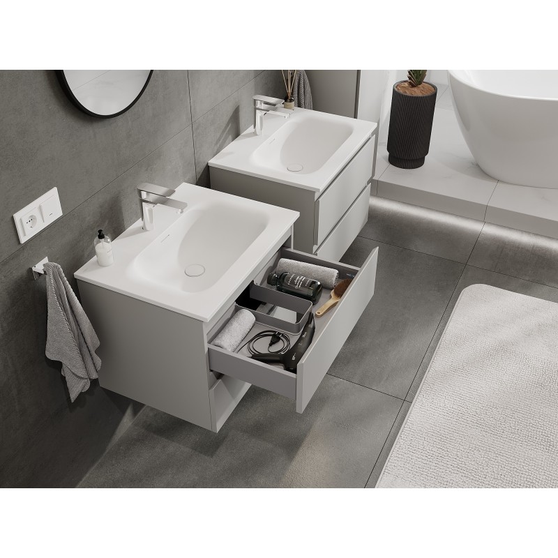 Mexen Orio Badezimmerschrank 60 cm mit Waschbecken Vela, 2 Schubladen, grau matt/weiß matt - 91A10-06047-2-BFF62-W23M01