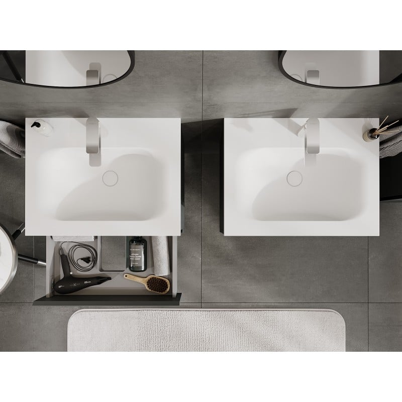 Mexen Orio Badezimmerschrank 60 cm mit Waschbecken Vela, 2 Schubladen, Graphit Matt/Weiß Matt - 91A10-06047-2-BFF66-W23M01