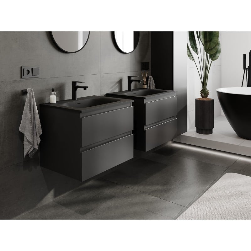 Mexen Orio Badezimmerschrank 60 cm mit Waschbecken Vela, 2 Schubladen, schwarz matt - 91A10-06047-2-BFF71-W23M71