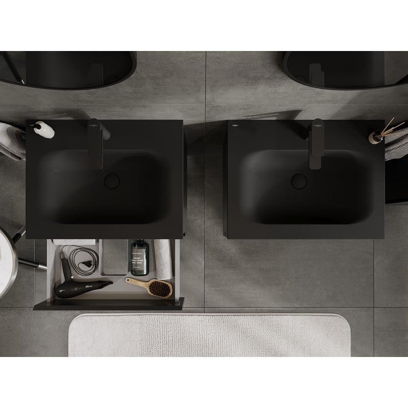 Mexen Orio Badezimmerschrank 60 cm mit Waschbecken Vela, 2 Schubladen, schwarz matt - 91A10-06047-2-BFF71-W23M71