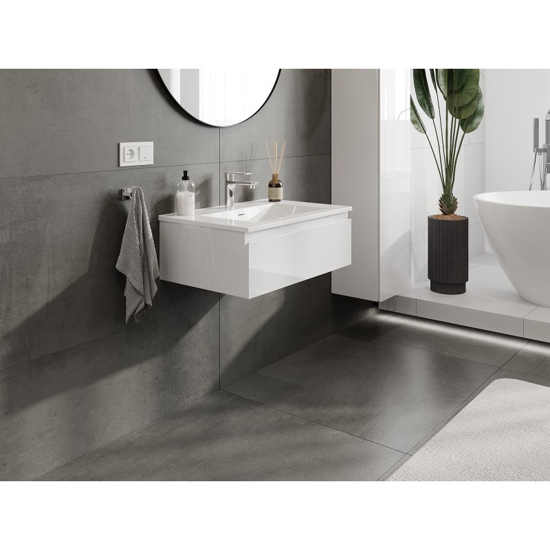 Mexen Orio Badezimmer-Schrank 70 cm mit Waschbecken Otis, 1 Schublade, Weiß Glanz - 91A10-07023-1-BF00-W18M00