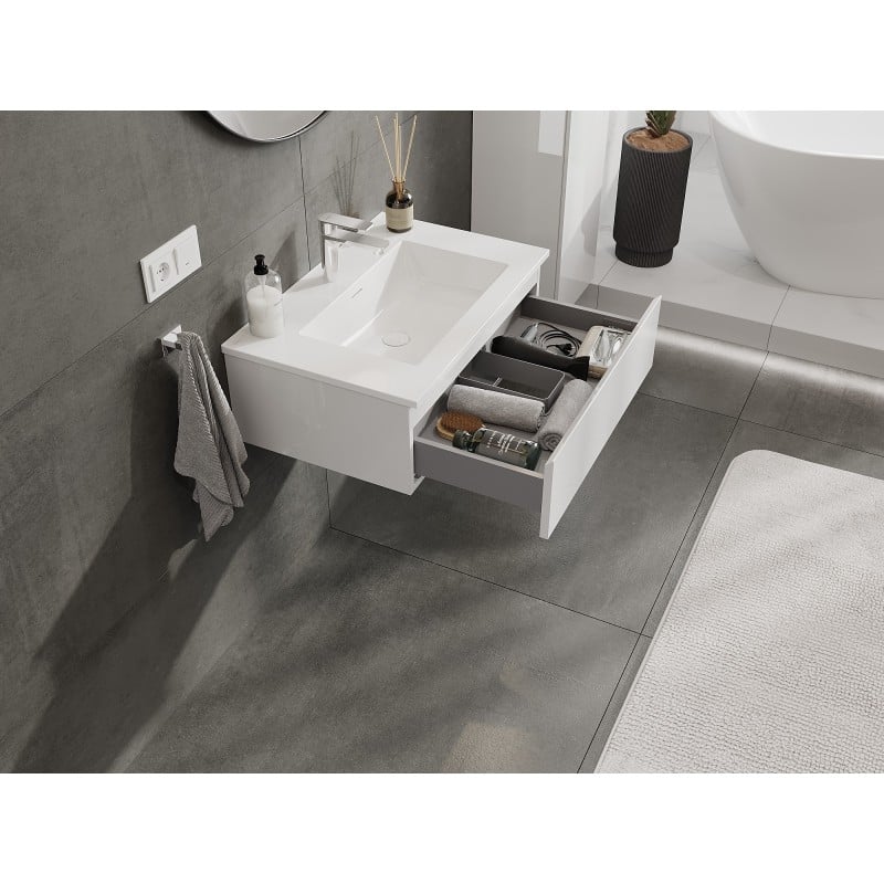 Mexen Orio Badezimmer-Schrank 70 cm mit Waschbecken Otis, 1 Schublade, Weiß Glanz - 91A10-07023-1-BF00-W18M00