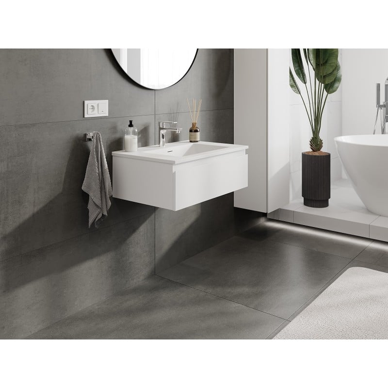Mexen Orio Badezimmerschrank 70 cm mit Waschbecken Otis, 1 Schublade, weiß matt - 91A10-07023-1-BF01-W18M01