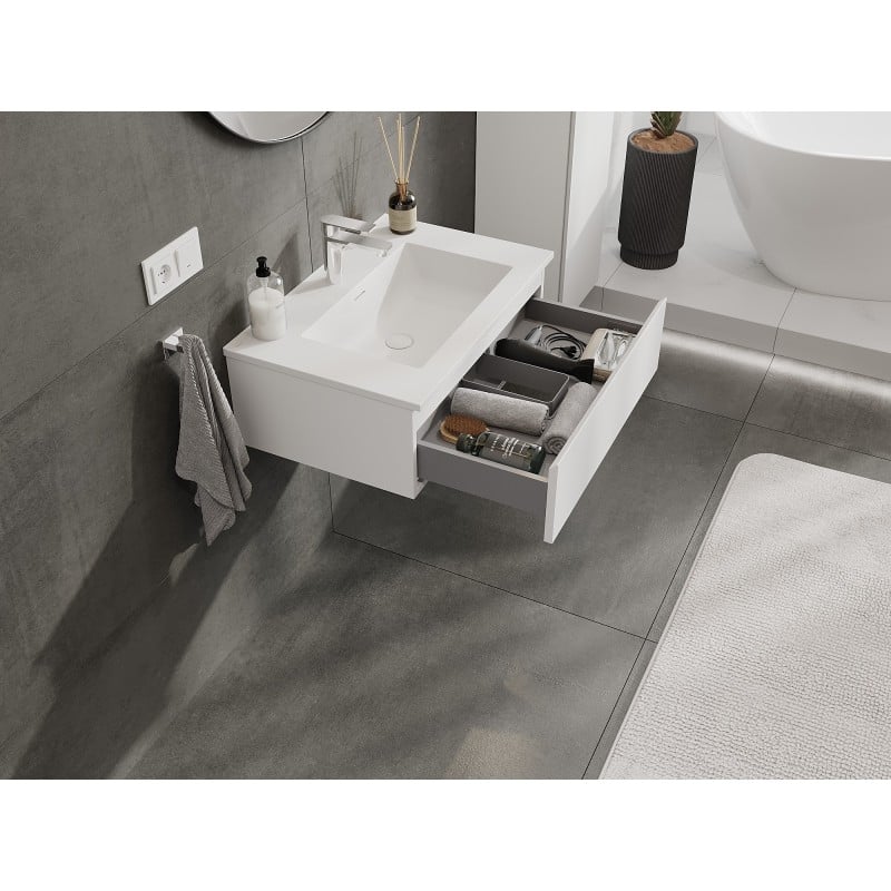 Mexen Orio Badezimmerschrank 70 cm mit Waschbecken Otis, 1 Schublade, weiß matt - 91A10-07023-1-BF01-W18M01