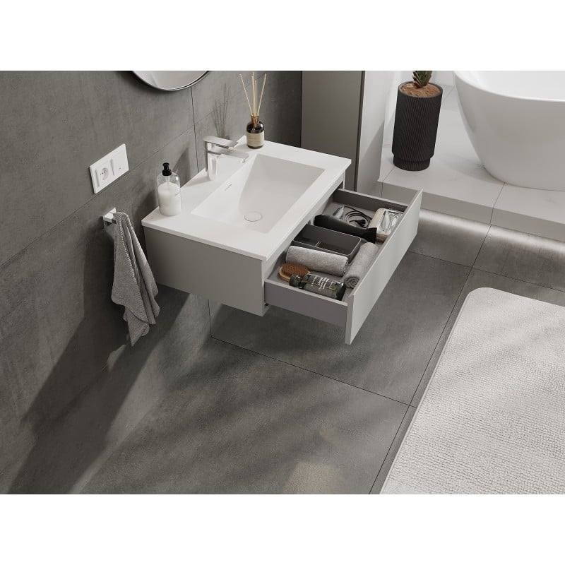 Mexen Orio 70 cm Badezimmerwaschtisch mit Waschbecken Otis, 1 Schublade, grau matt/weiß matt - 91A10-07023-1-BF62-W18M01