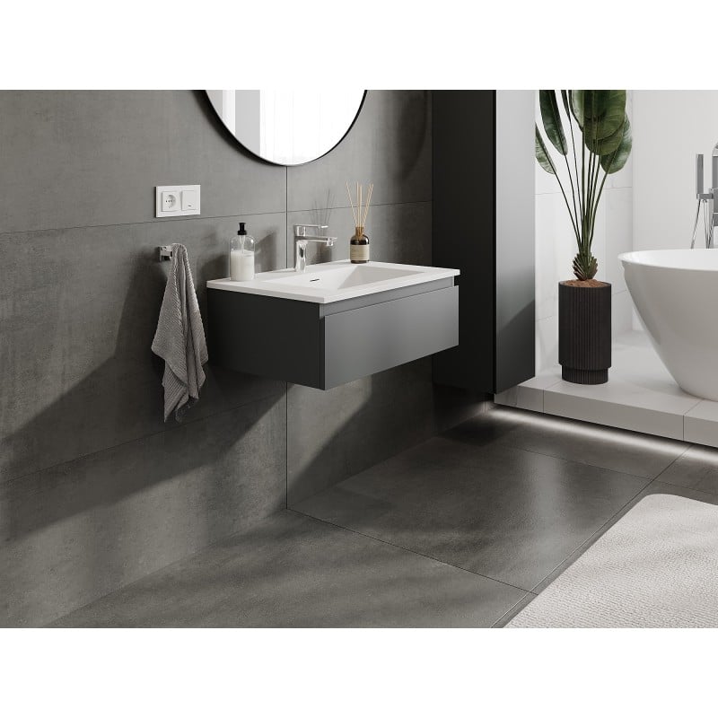 Mexen Orio Badezimmerschrank 70 cm mit Waschtisch Otis, 1 Schublade, Graphit matt/weiß matt - 91A10-07023-1-BF66-W18M01