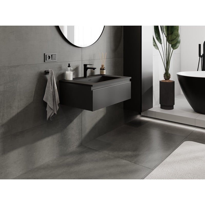 Mexen Orio Badezimmer-Schrank 70 cm mit Waschbecken Otis, 1 Schublade, Schwarz Matt - 91A10-07023-1-BF71-W18M71